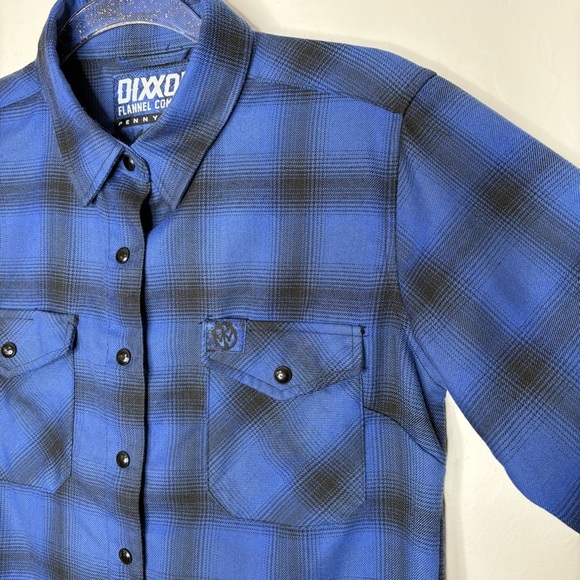Dixxon Pennywise Flannel Shirt Women’s Medium Blue Black Plaid Pearl Snap Button - Picture 3 of 9